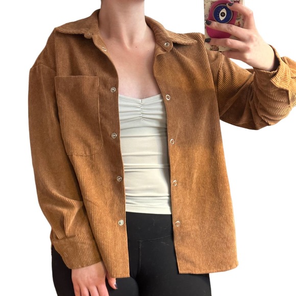Small Oversized Tan Corduroy Boutique Shacket - Picture 2 of 4